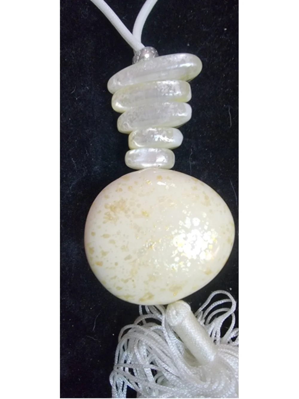 Chico’s White Tassel Statement Necklace Oversized Bead Pendant Boho Resort